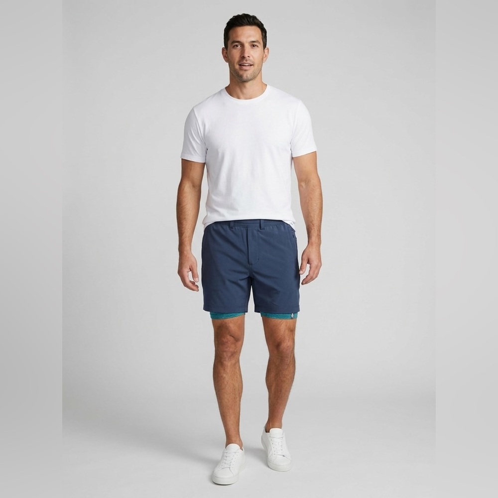 Birddogs Men’s L Regular Lined Gym Shorts Navy Blue Zipper Pockets Athletic Wear